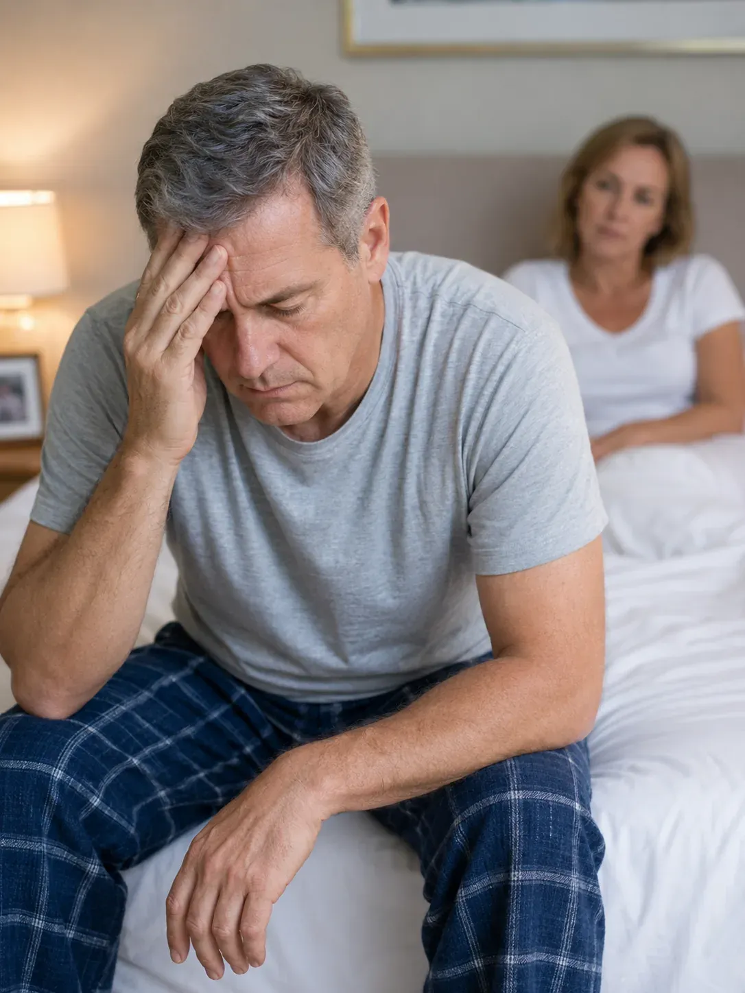Erectile dysfunction — concerned mature man with his partner