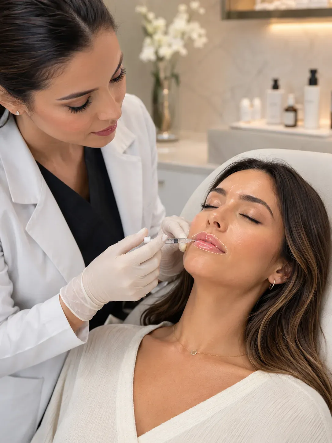 Lip fillers in Sandy, UT — woman receiving a lip filler injection