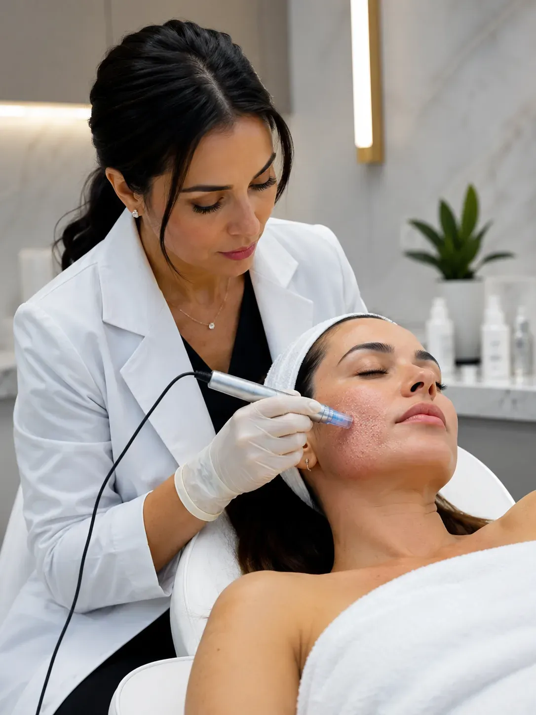 Microneedling in Utah — woman receiving a microneedling facial treatment
