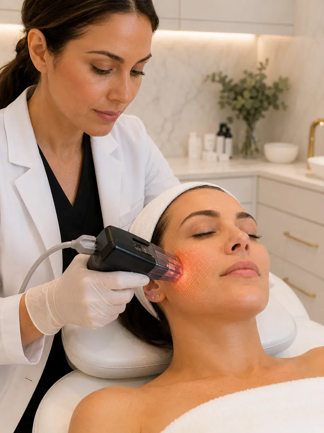 Morpheus8 microneedling with radiofrequency — woman receiving a facial treatment