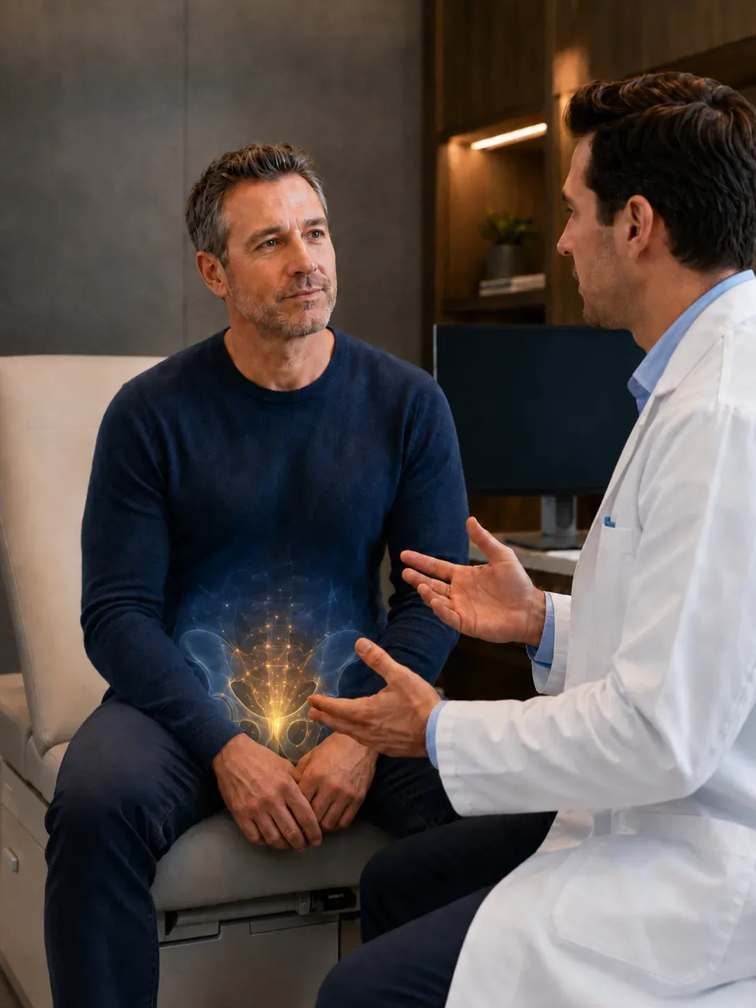 Penile enhancement — man in a discreet clinical consultation