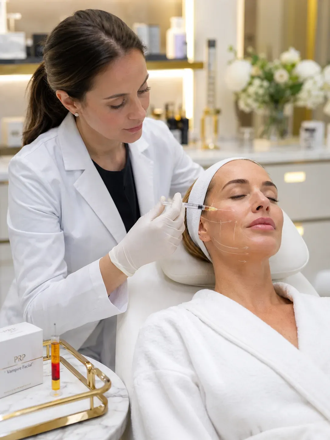 Vampire Face Lift — woman receiving an injectable PRP treatment
