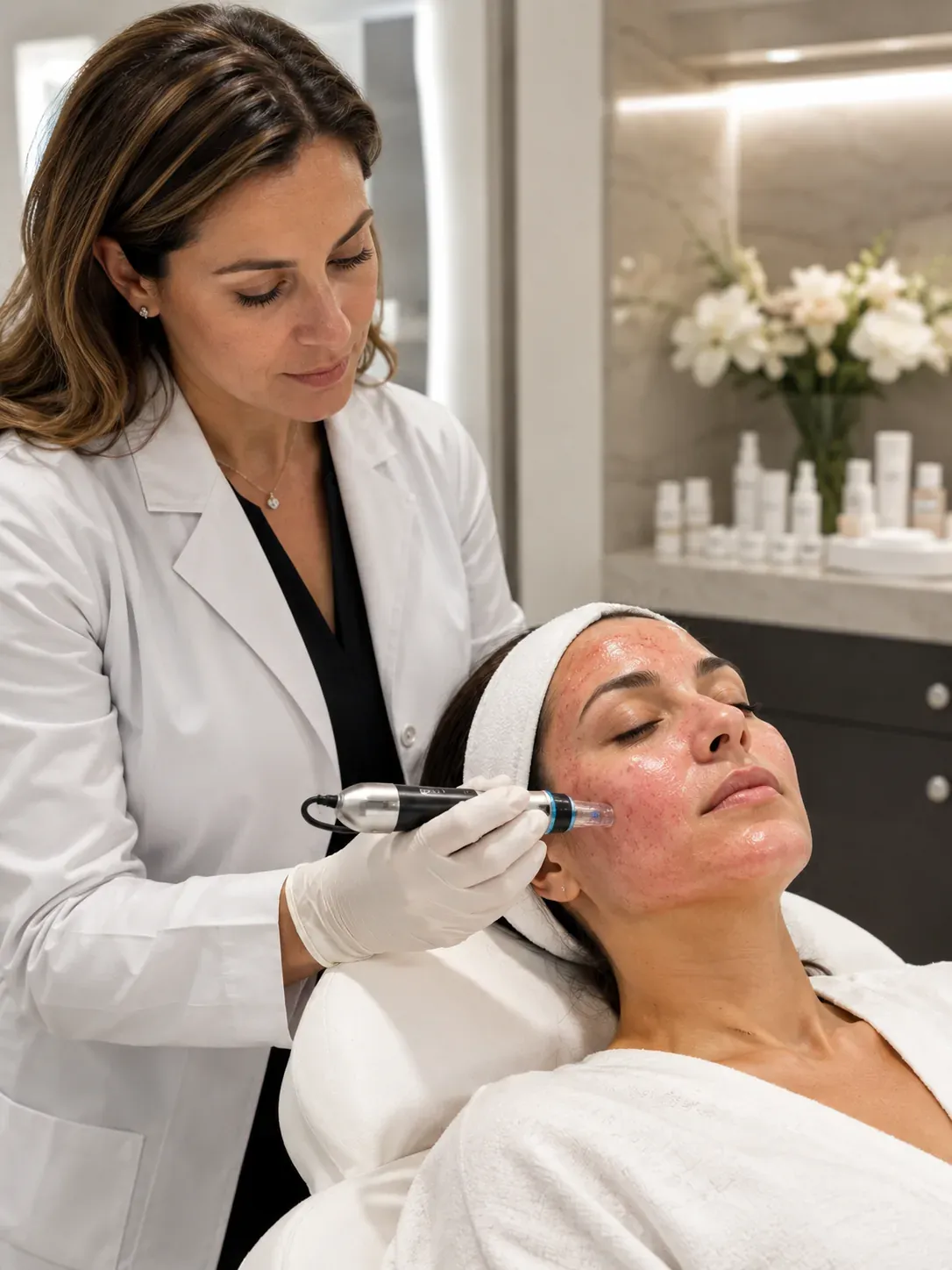 Vampire Facial — woman receiving microneedling with PRP