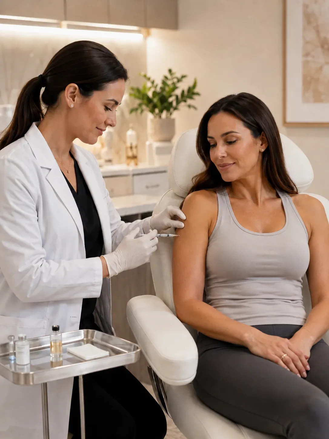 Wellness injections — woman receiving a nutrient injection in the arm
